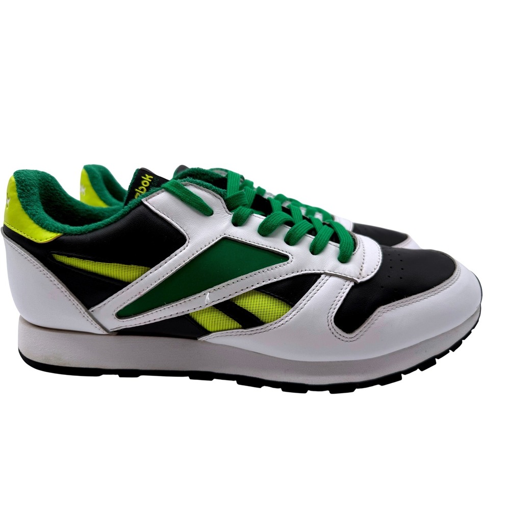 Reebok Classic Mark Leather Men 13 White Black Green Yellow Good Low Top Sneaker
